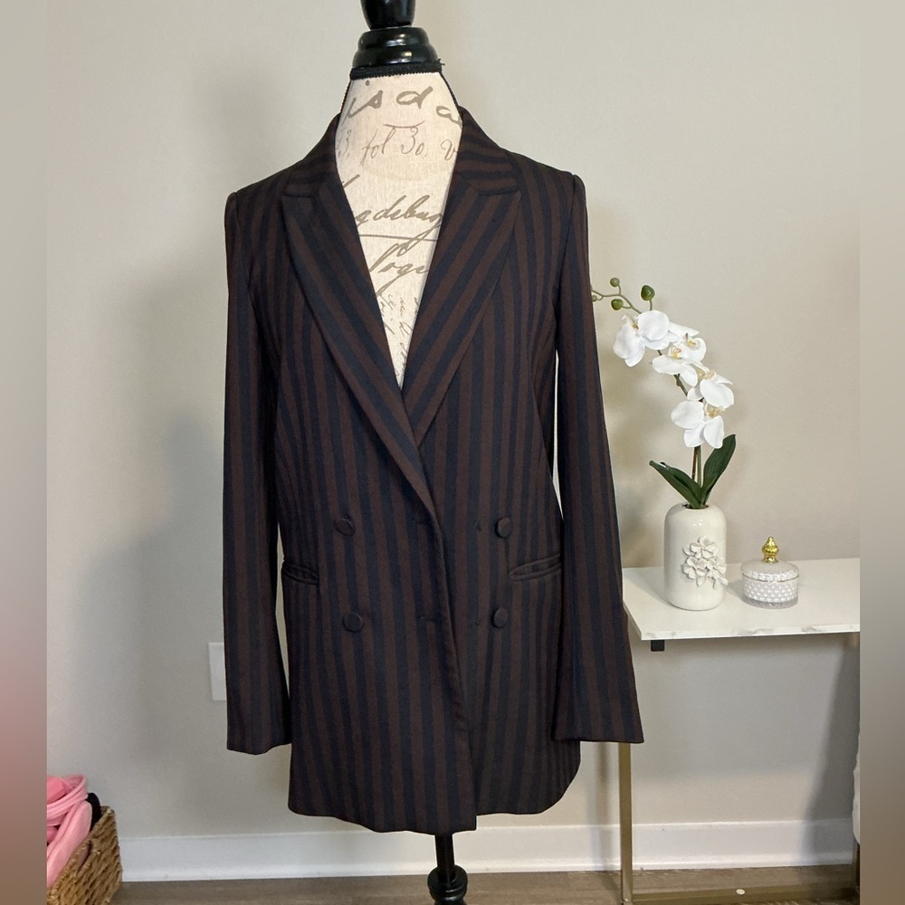 Women's Striped Black and Brown Blazer - Picture 2 of 10